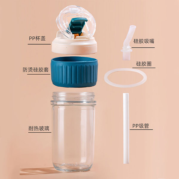 500ml Glass Coffee Cup with Lid and Straw