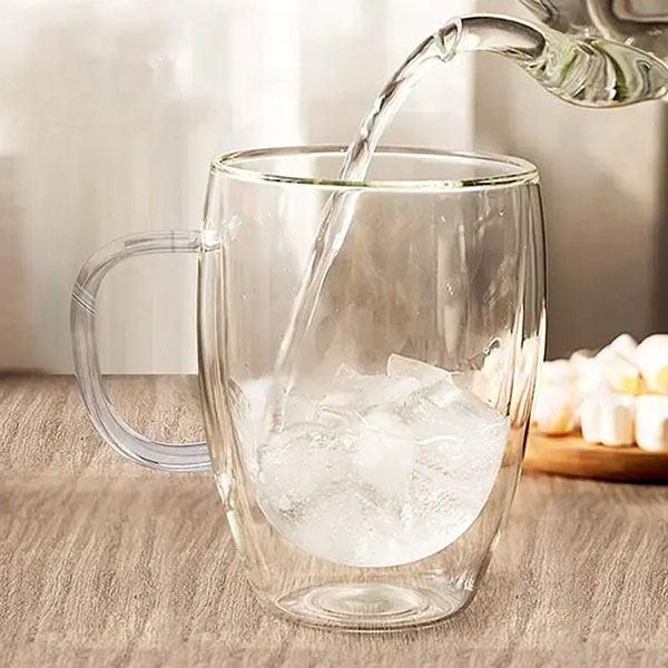 Set of 2 Clear Double Wall Glass Coffee Mugs