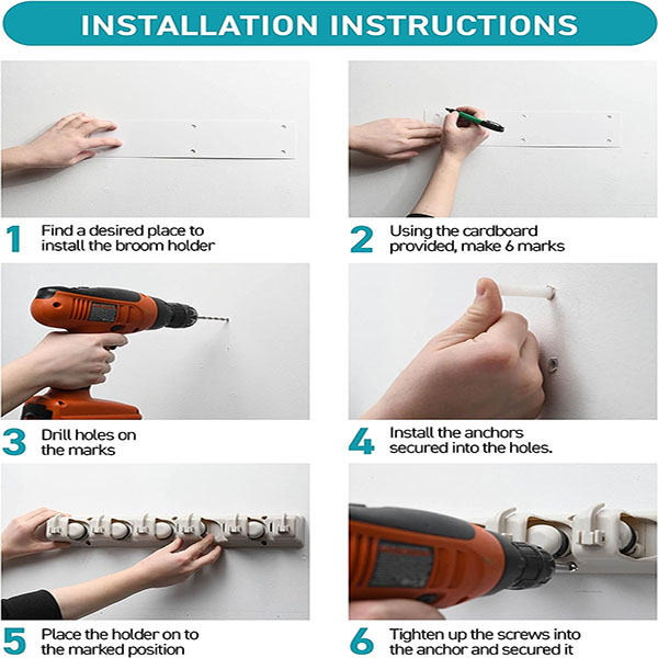  Mop And Broom Holder - Garage Storage Systems with 5 Slots