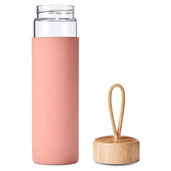 20 Oz Glass Water Bottle with Bamboo Lid