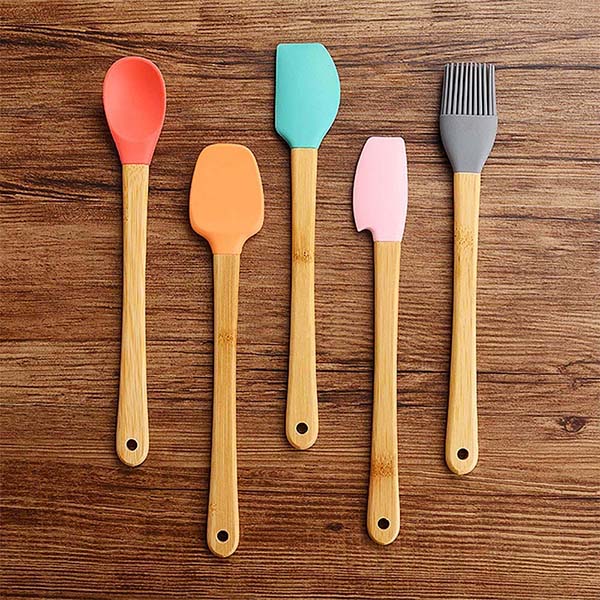 5 Pack Mini Spatulas Scrapers with Bamboo Handle 
