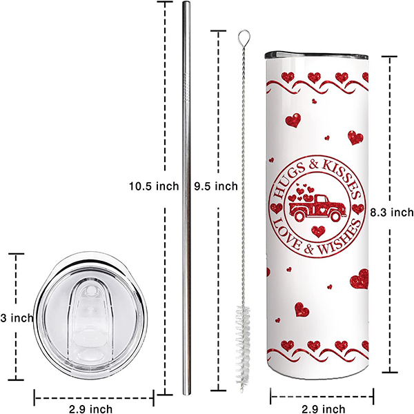 valentine tumbler with Lid and Straw