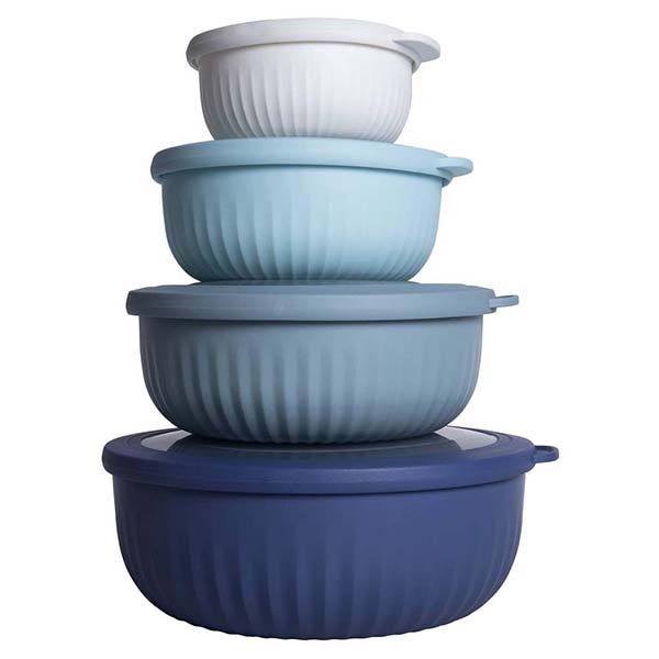 set of 4 round food storage mixing bowls with lids