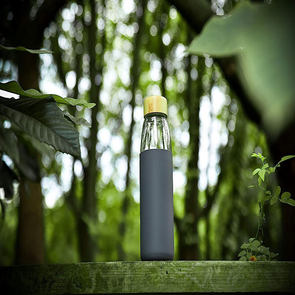 Glass Water Bottle with Bamboo Lid 