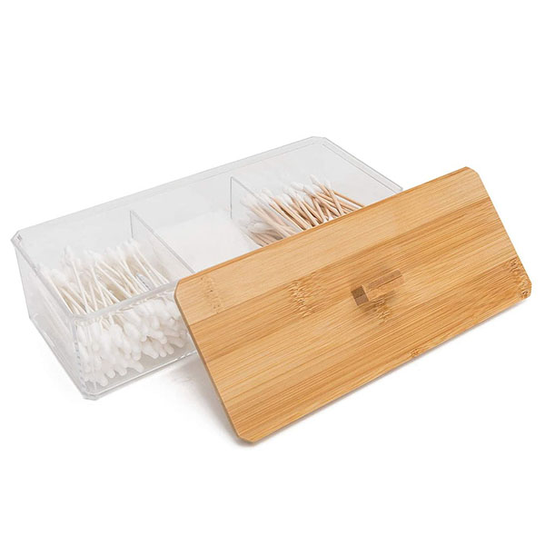 Bamboo lid cosmetics storage box Between the three