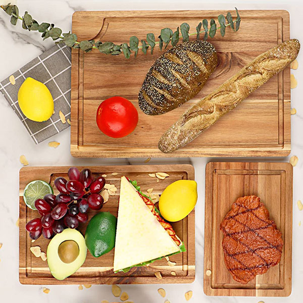 Acacia Wood Cutting Board Set with Juice Groove (3 Pieces