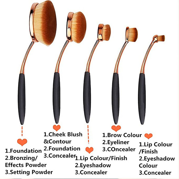 Set of 5 Oval Makeup Brushes