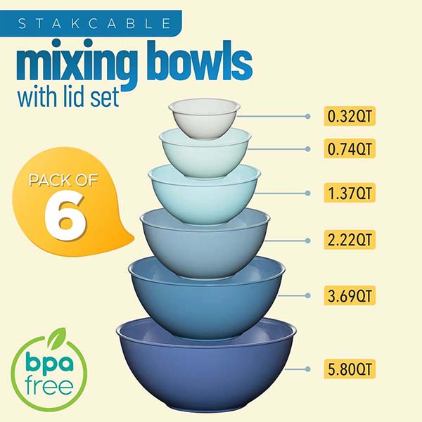 12 Piece Plastic Mixing Bowls Set