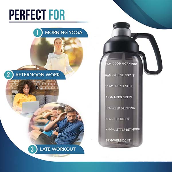 64oz Sports Large Water Bottle with Time Marker