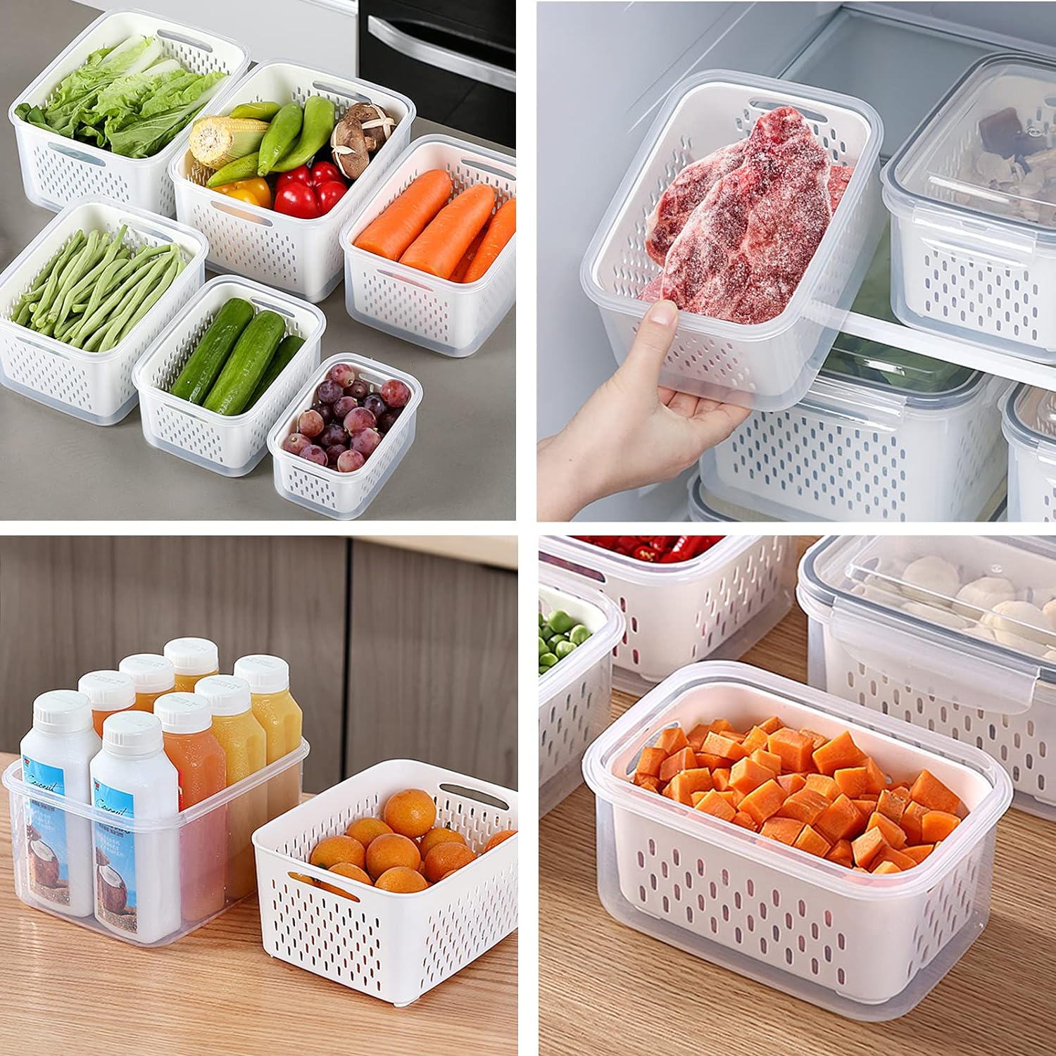 3Pack Fridge Food Storage Container Set with Strainer