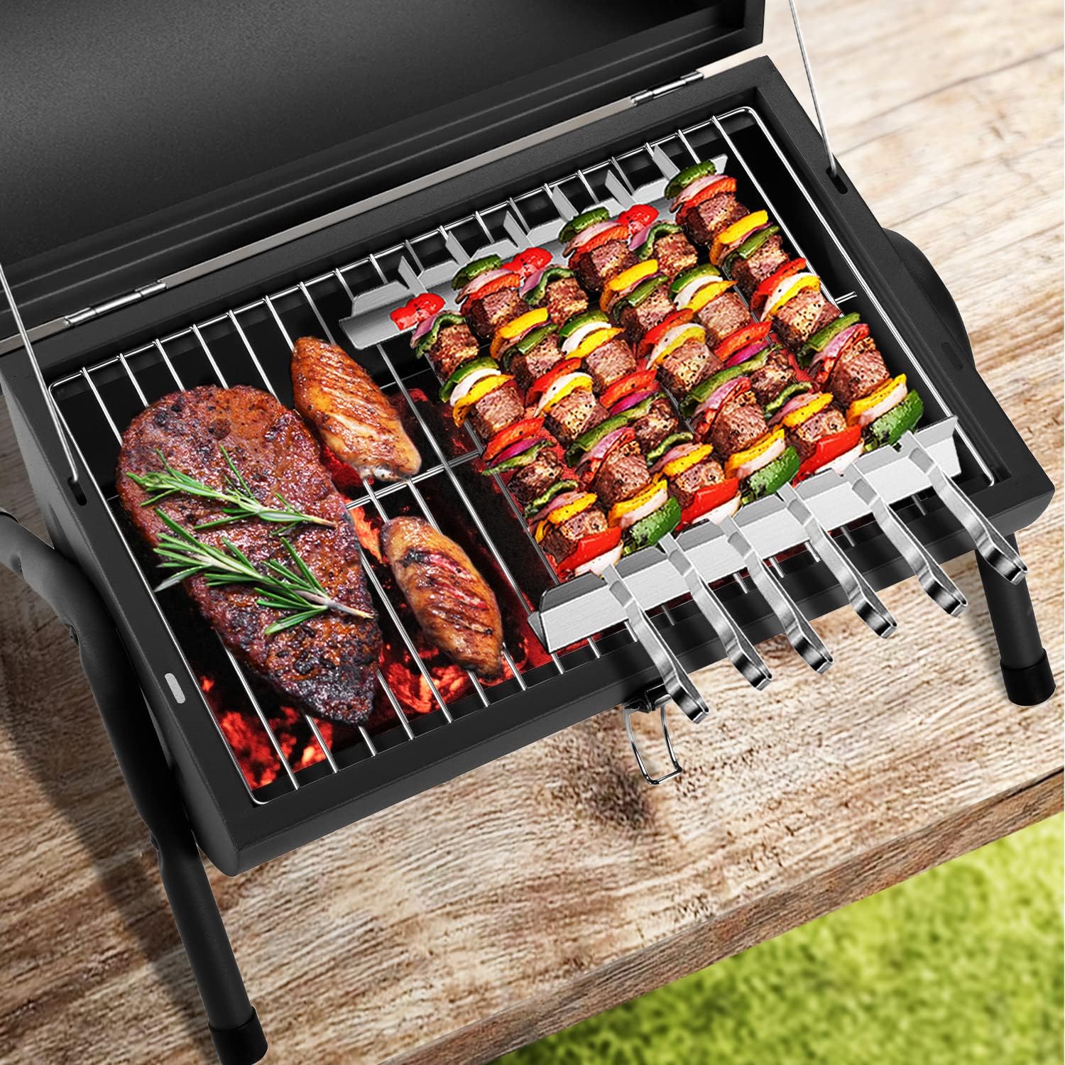 Portable Charcoal Grill, Tabletop Outdoor Barbecue Smoker
