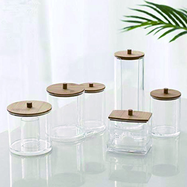 Bamboo lid cosmetics storage box long-cylinder