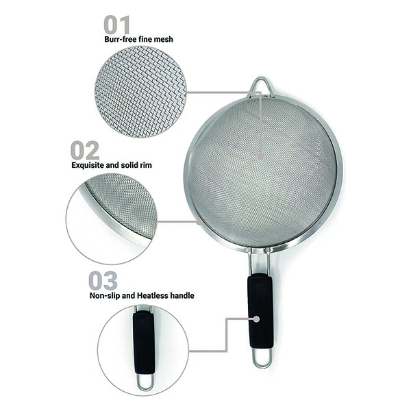 Set of 3 Stainless Steel Fine Mesh Strainers