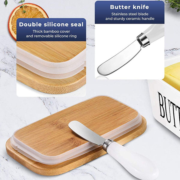 Ceramic Butter Keeper with knife