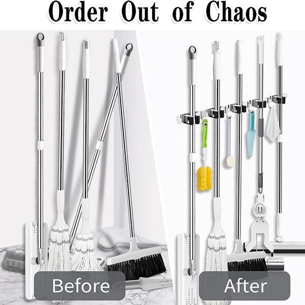 5 Racks and 4 Hooks Mop and Broom Holder Wall Mount