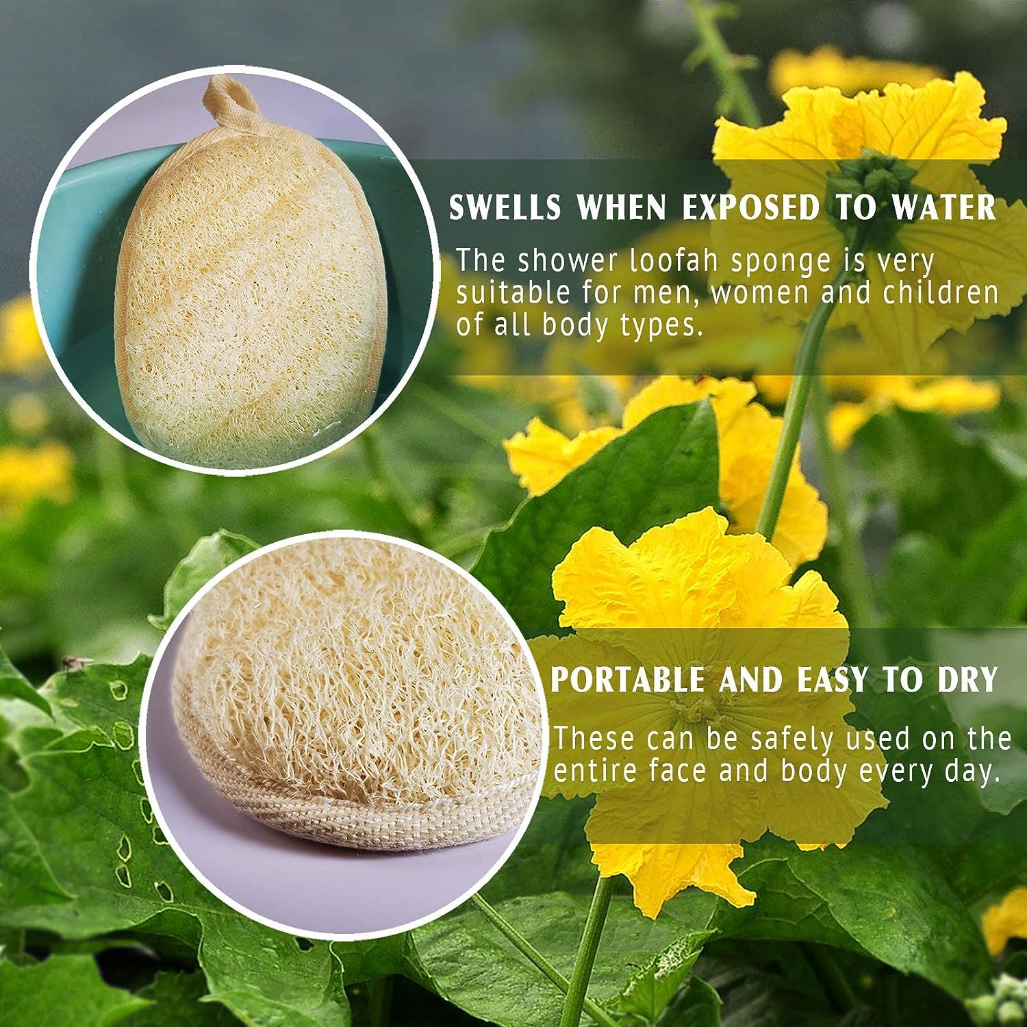 Natural Loofah Sponge Exfoliating Body Scrubber (3 Pack)