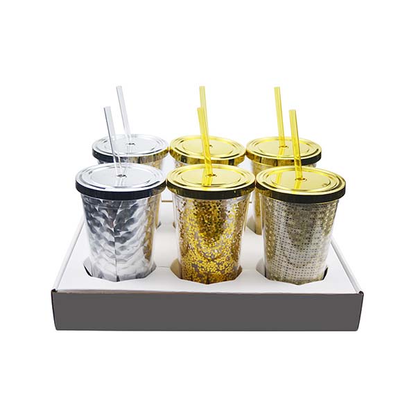 Double Wall Glitter Tumbler with Straw 16OZ