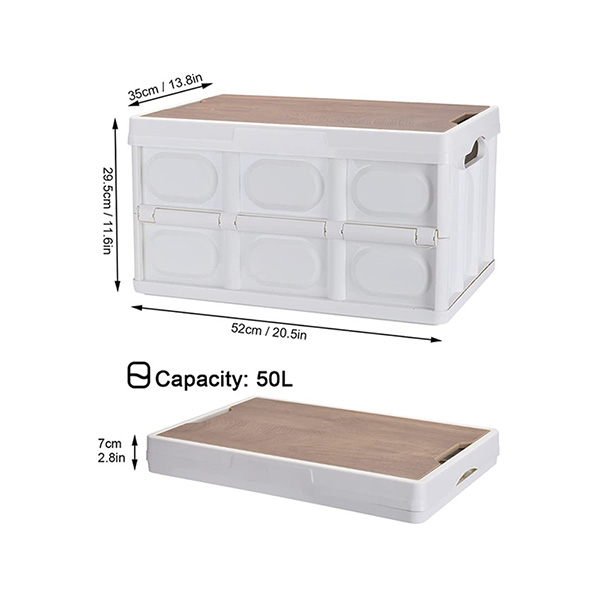 55L Collapsible Storage Bin with Wood Lid