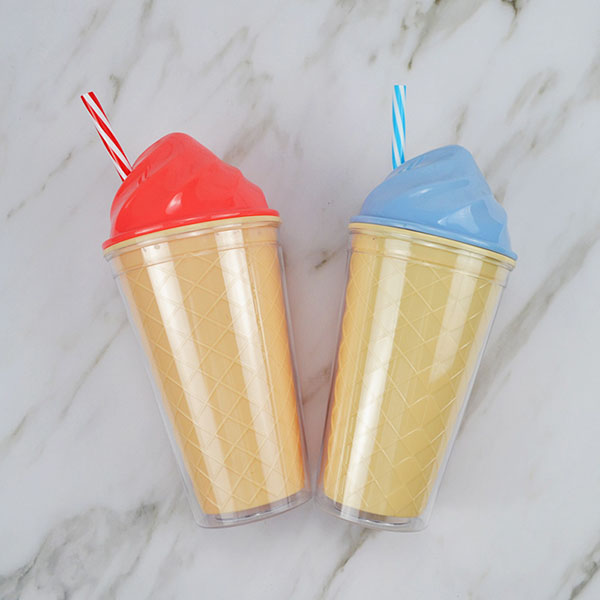  Ice Cream Double Wall  Tumbler with Straw 