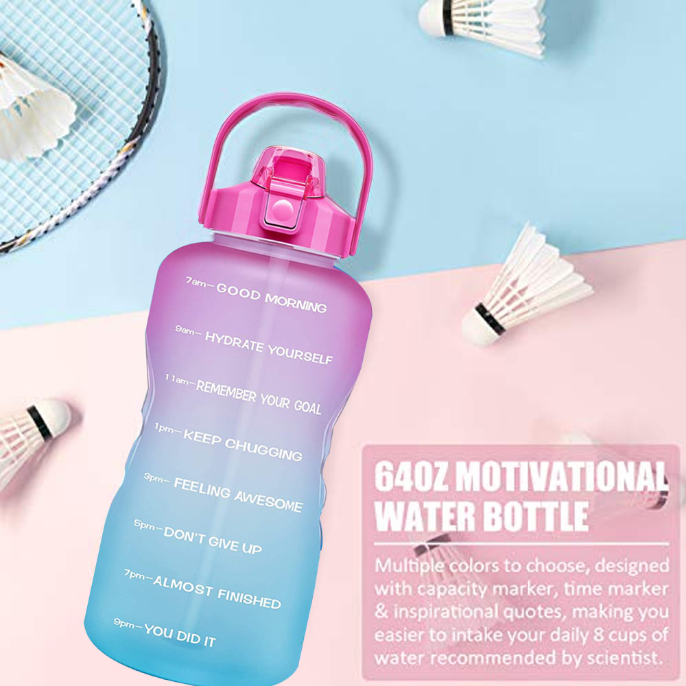 64oz Motivational Water Bottle with Time Marker & Straw