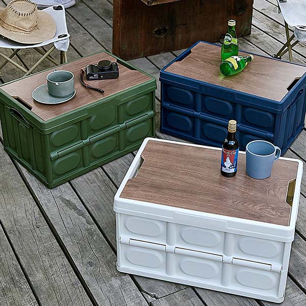 55L Collapsible Storage Bin with Wood Lid