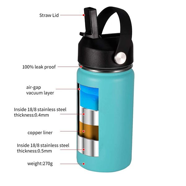 Stainless Steel kids water bottle with straw lid and brush