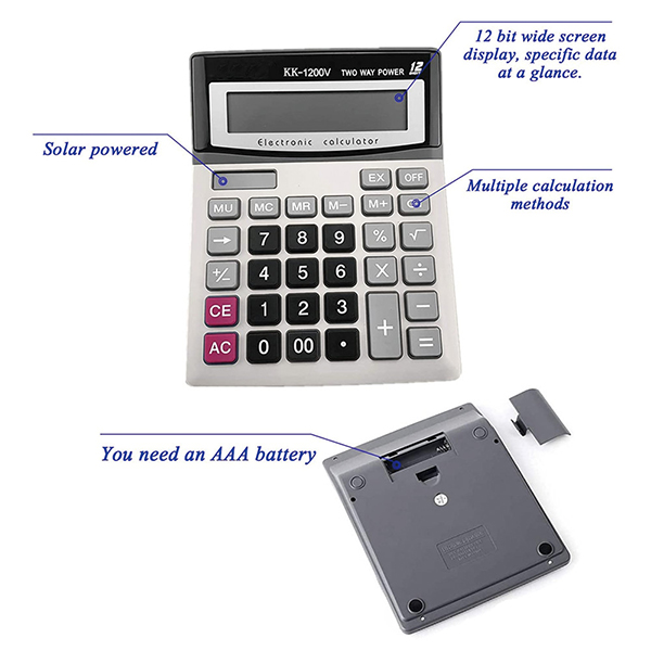 12-Digit Solar Battery Office Calculator