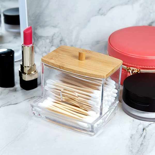 Bamboo lid cosmetics storage box