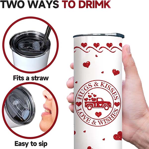 valentine tumbler with Lid and Straw