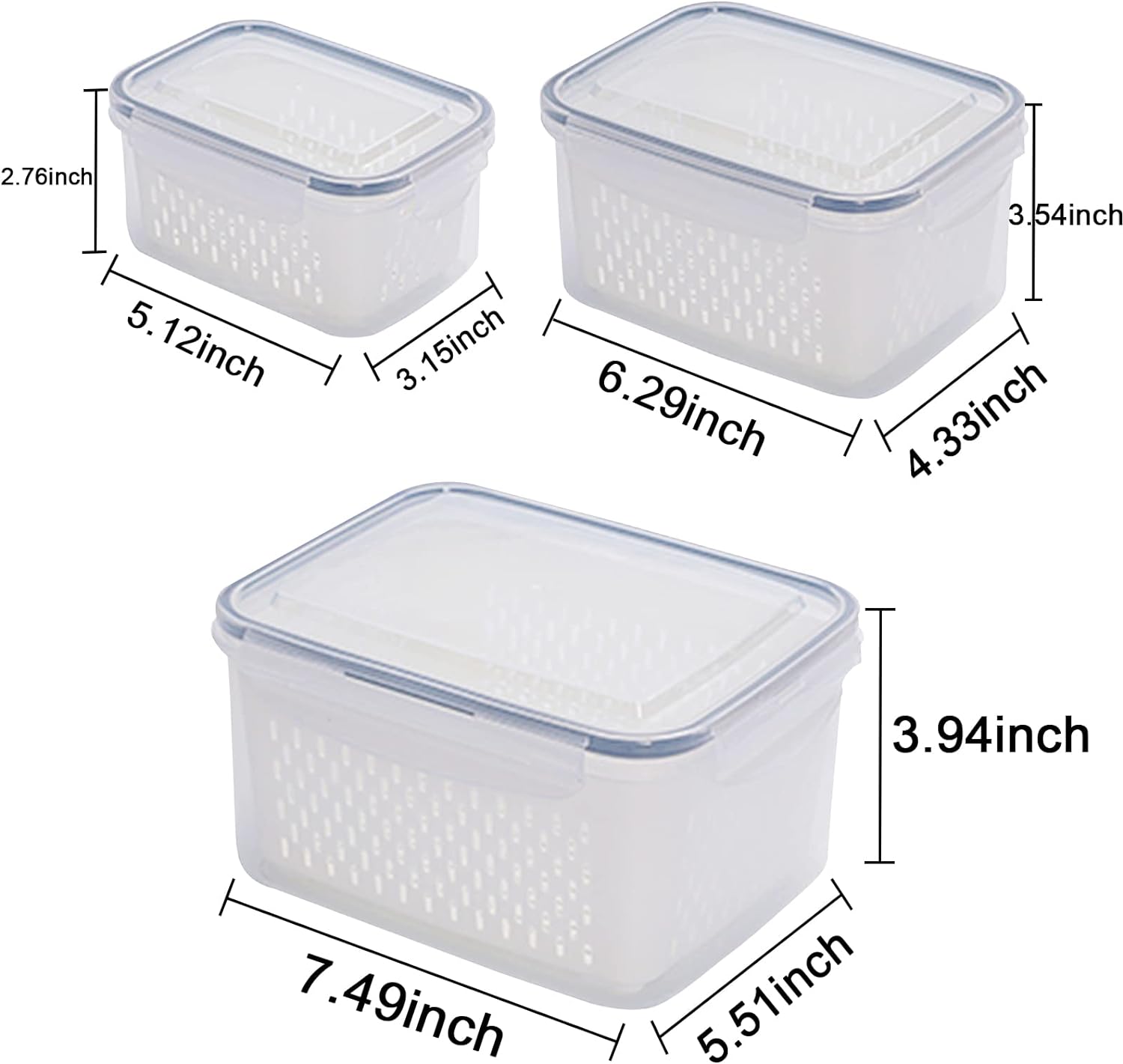 3Pack Fridge Food Storage Container Set with Strainer