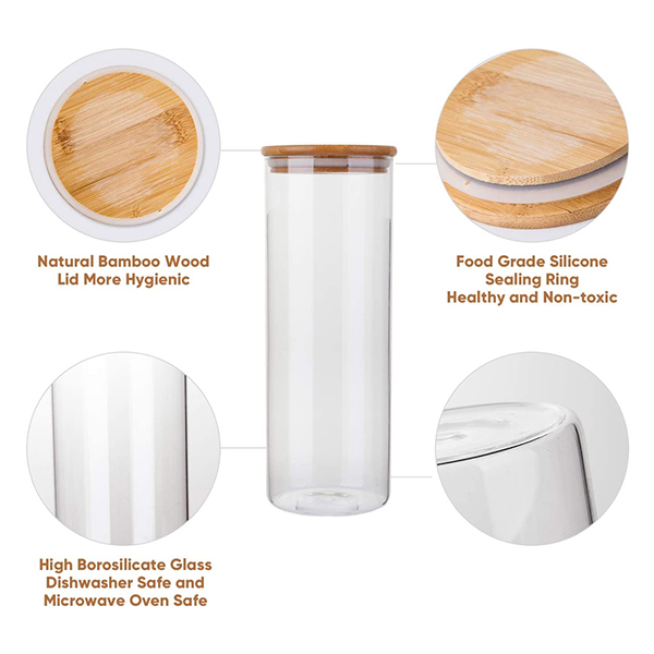 Airtight glass Food Jars with Bamboo Wooden Lids