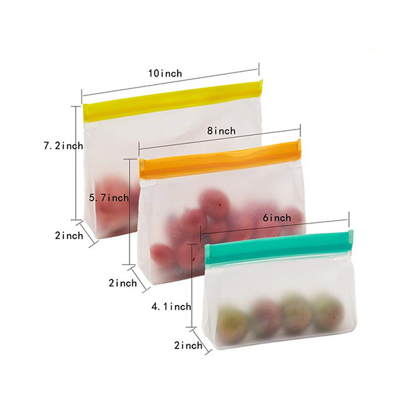Reusable food storage bag set of 3