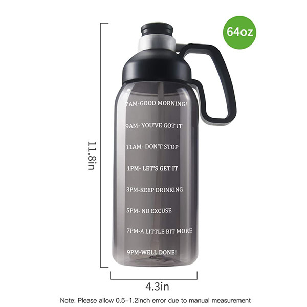 64oz Sports Large Water Bottle with Time Marker