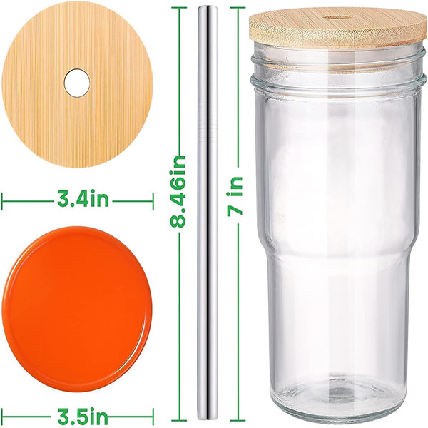 6 Pack Glass Tumbler with lid and Straw
