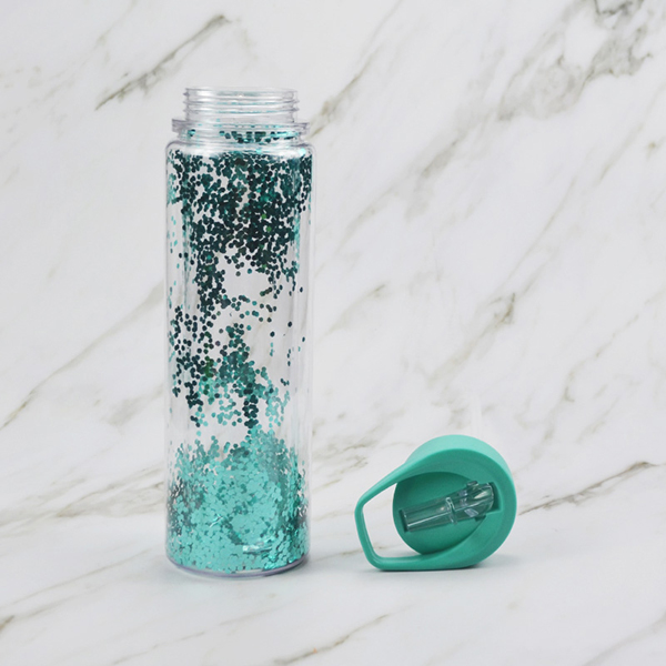 Glitter-Filled Flip Top Sports Water Bottle