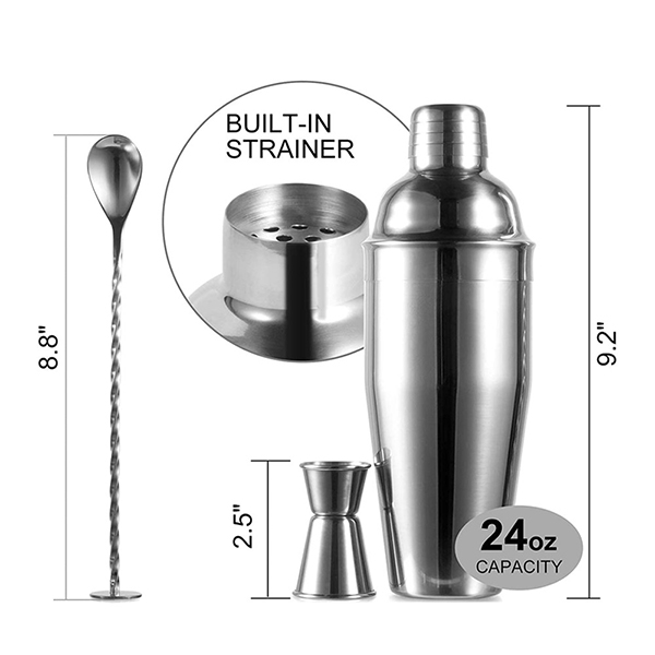 24oz Stainless Steel Cocktail Shaker Bar Set