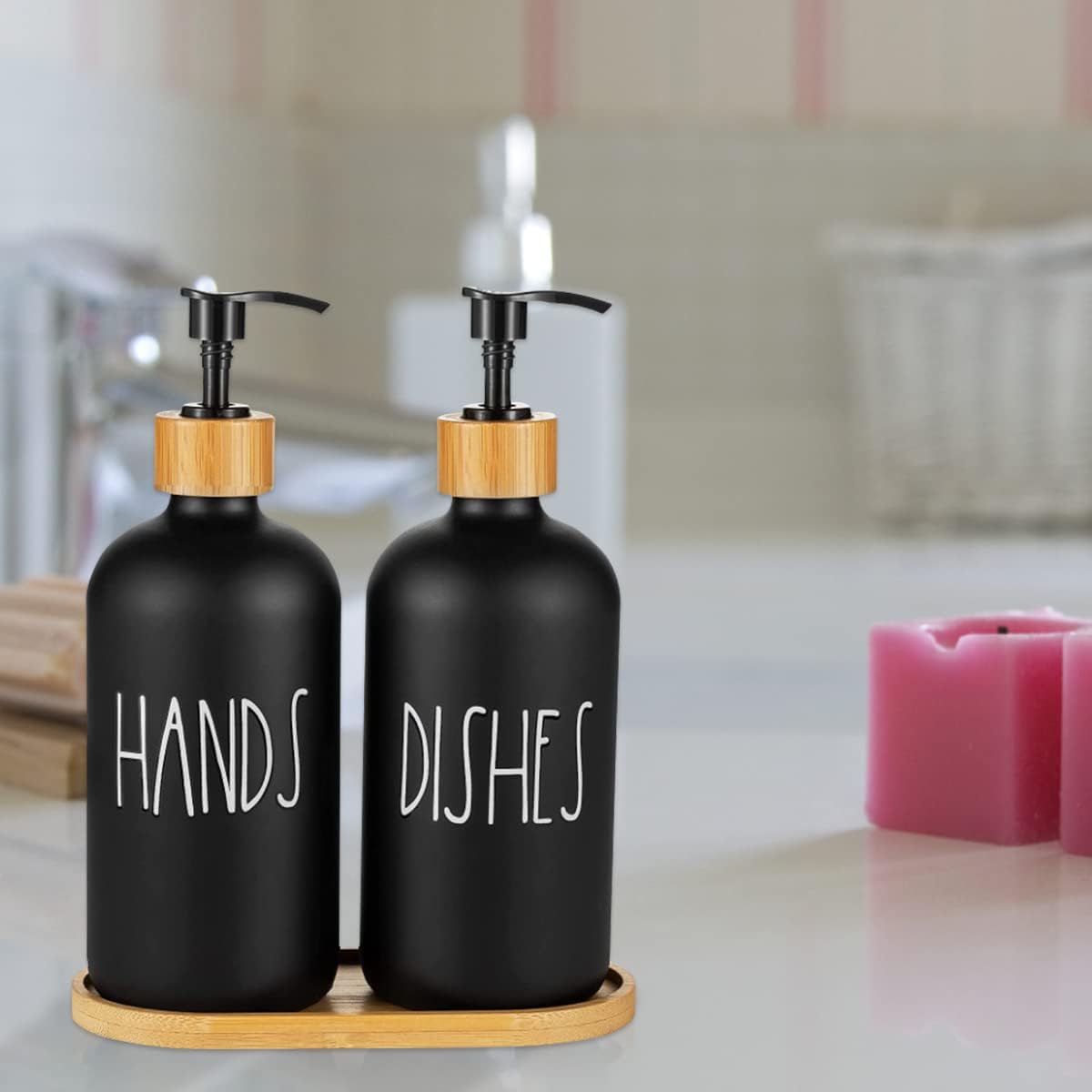 Soap Dispenser Bottle with Bamboo Pump