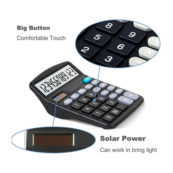 12-Digit Dual Power Solar Battery Office Calculator