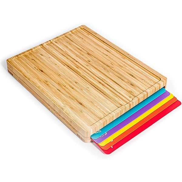 Bamboo Wood Cutting Board Set with 6 Color plastic mat