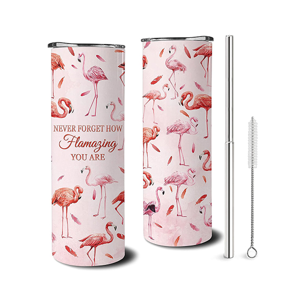 Flamingo Tumbler with Straw and Lid 20 oz Double Wall Stainl