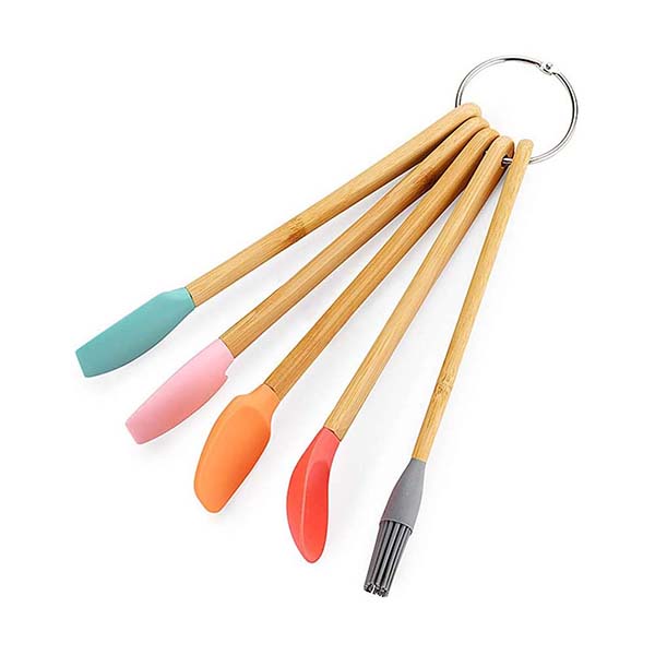 5 Pack Mini Spatulas Scrapers with Bamboo Handle 