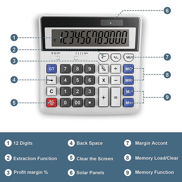 12 Digit Big Button Two Way Power Desk Calculator