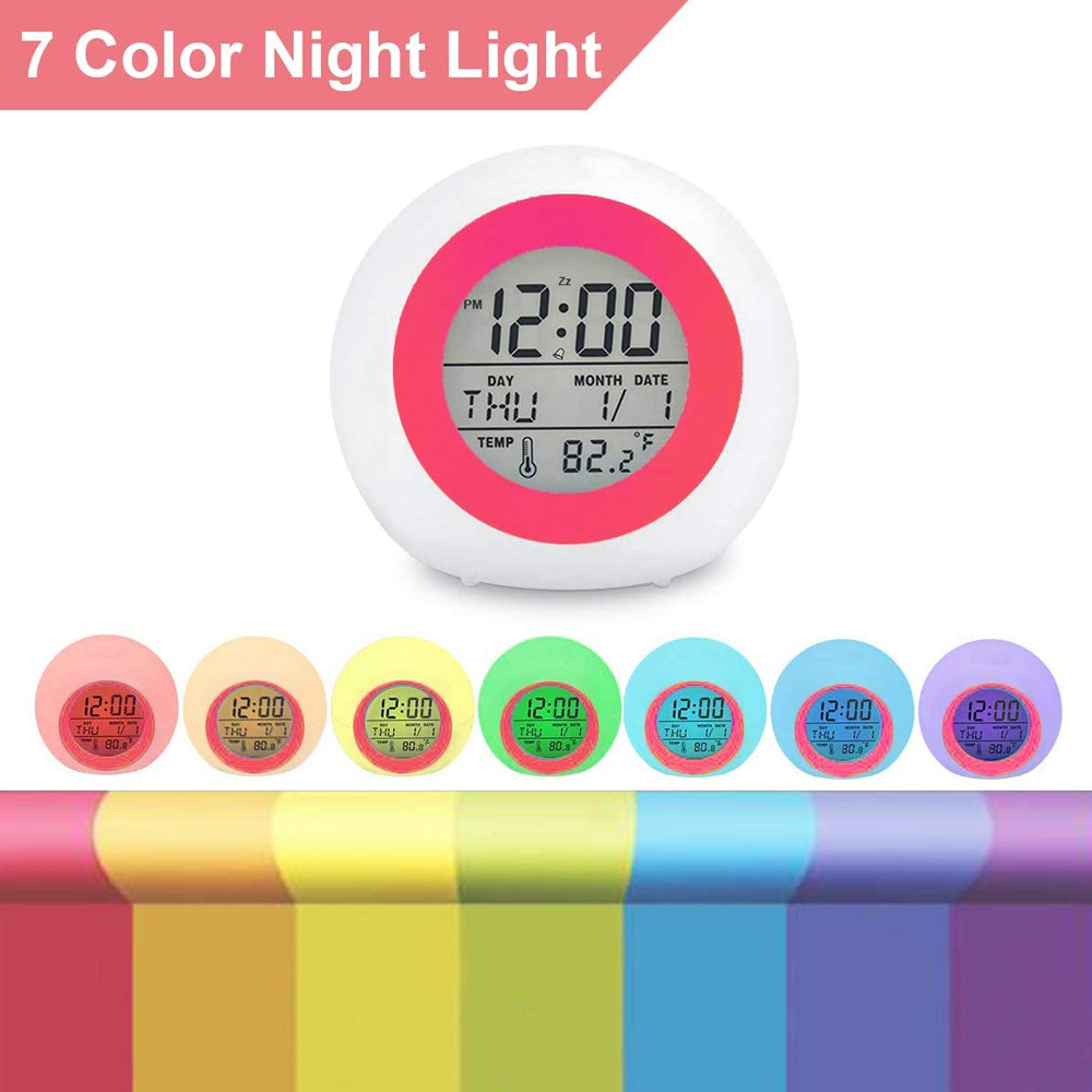 Digital Alarm Clock with 7 Color Night Light