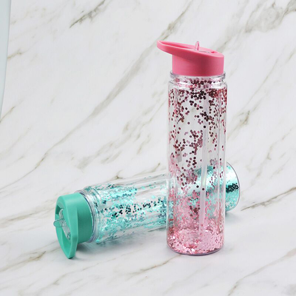 Glitter-Filled Flip Top Sports Water Bottle