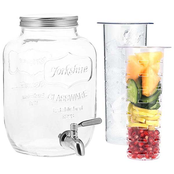 1 Gallon Glass Beverage Dispenser with Ice Cylinder 