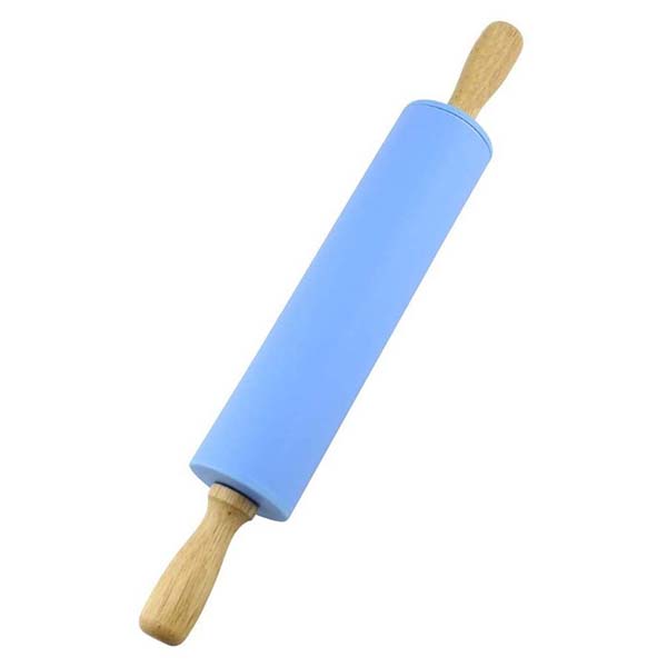 Silicone Rolling Pin Non Stick Surface Wooden Handle 