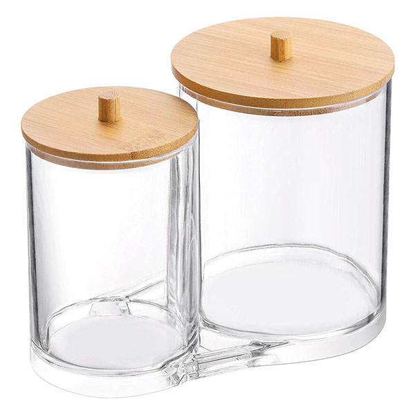 Bamboo lid cosmetics storage box Double merger
