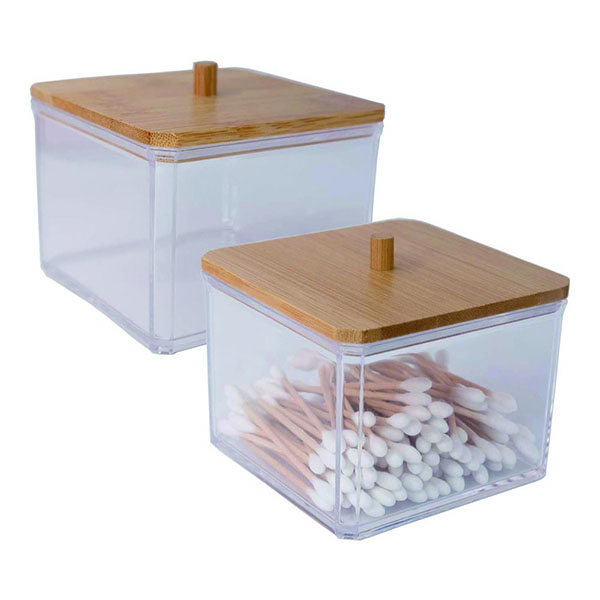 Bamboo lid cosmetics storage box square