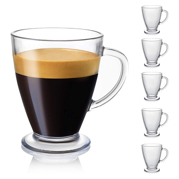 Set of 6 Clear Glass Coffee Cups 16 Oz 