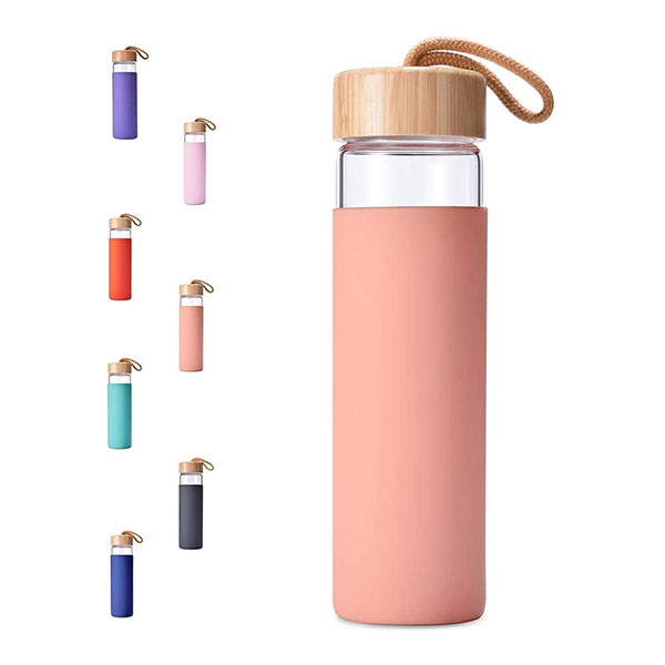 20 Oz Glass Water Bottle with Bamboo Lid